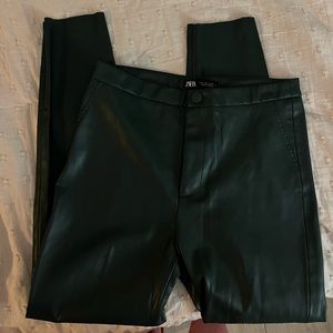 Dark Green Zara Leather skinny pants
